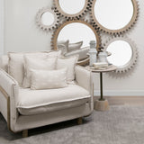 Roy II Beige Upholstered and Brown Wood Frame Arm Chair by Mercana at Eve Furniture