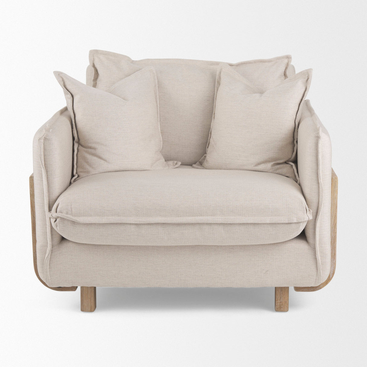 Roy II Beige Upholstered and Brown Wood Frame Arm Chair by Mercana at Eve Furniture