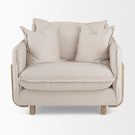 Roy II Beige Upholstered and Brown Wood Frame Arm Chair by Mercana at Eve Furniture