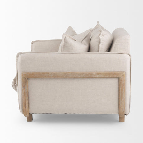 Roy II Beige Upholstered and Brown Wood Frame Arm Chair by Mercana at Eve Furniture