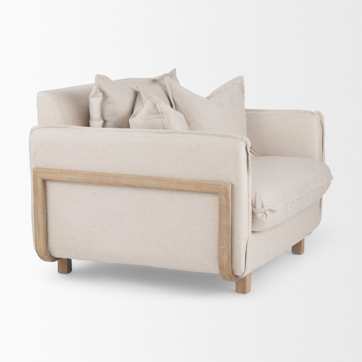 Roy II Beige Upholstered and Brown Wood Frame Arm Chair by Mercana at Eve Furniture