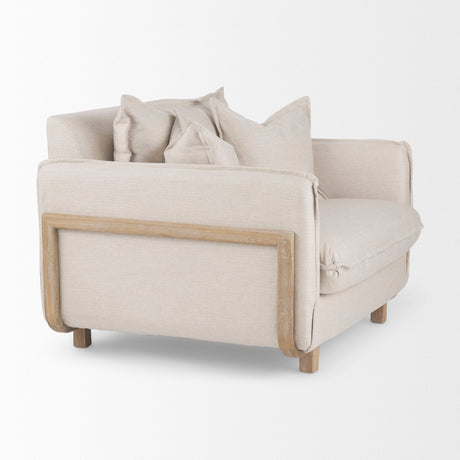 Roy II Beige Upholstered and Brown Wood Frame Arm Chair by Mercana at Eve Furniture