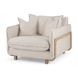 Roy II Beige Upholstered and Brown Wood Frame Arm Chair by Mercana at Eve Furniture