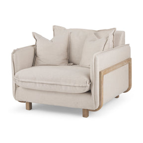 Roy II Beige Upholstered and Brown Wood Frame Arm Chair by Mercana at Eve Furniture