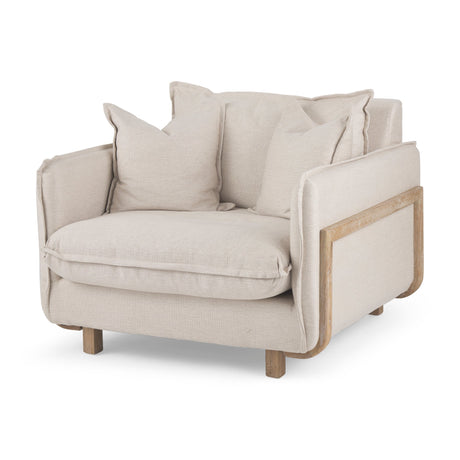 Roy II Beige Upholstered and Brown Wood Frame Arm Chair by Mercana at Eve Furniture