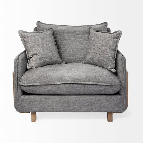 Roy II Castlerock Gray Upholstered and Brown Wood Frame Arm Chair by Mercana at Eve Furniture