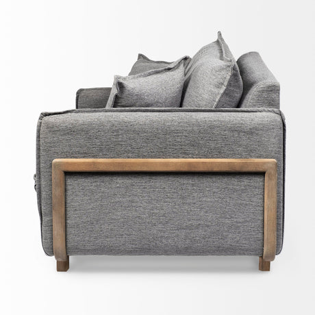 Roy II Castlerock Gray Upholstered and Brown Wood Frame Arm Chair by Mercana at Eve Furniture