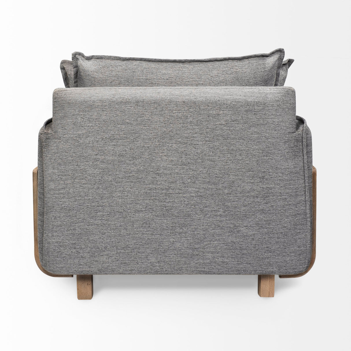 Roy II Castlerock Gray Upholstered and Brown Wood Frame Arm Chair by Mercana at Eve Furniture