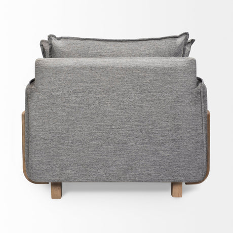 Roy II Castlerock Gray Upholstered and Brown Wood Frame Arm Chair by Mercana at Eve Furniture