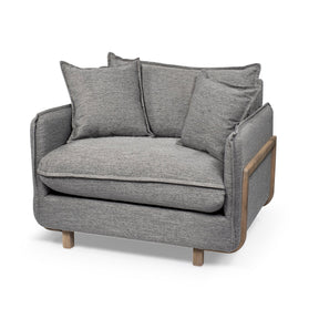 Roy II Castlerock Gray Upholstered and Brown Wood Frame Arm Chair by Mercana at Eve Furniture
