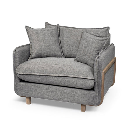 Roy II Castlerock Gray Upholstered and Brown Wood Frame Arm Chair by Mercana at Eve Furniture