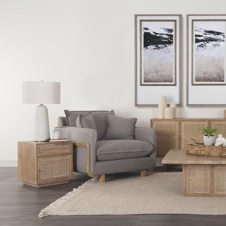 Roy II Flint Gray Upholstered and Brown Wood Frame Arm Chair by Mercana at Eve Furniture