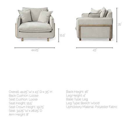 Roy II Frost Gray Upholstered and Brown Wood Frame Arm Chair by Mercana at Eve Furniture