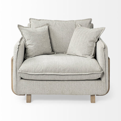 Roy II Frost Gray Upholstered and Brown Wood Frame Arm Chair by Mercana at Eve Furniture