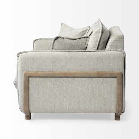 Roy II Frost Gray Upholstered and Brown Wood Frame Arm Chair by Mercana at Eve Furniture