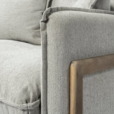 Roy II Frost Gray Upholstered and Brown Wood Frame Arm Chair by Mercana at Eve Furniture