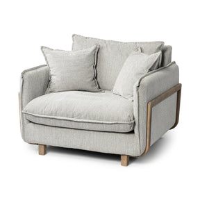 Roy II Frost Gray Upholstered and Brown Wood Frame Arm Chair by Mercana at Eve Furniture