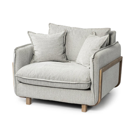 Roy II Frost Gray Upholstered and Brown Wood Frame Arm Chair by Mercana at Eve Furniture