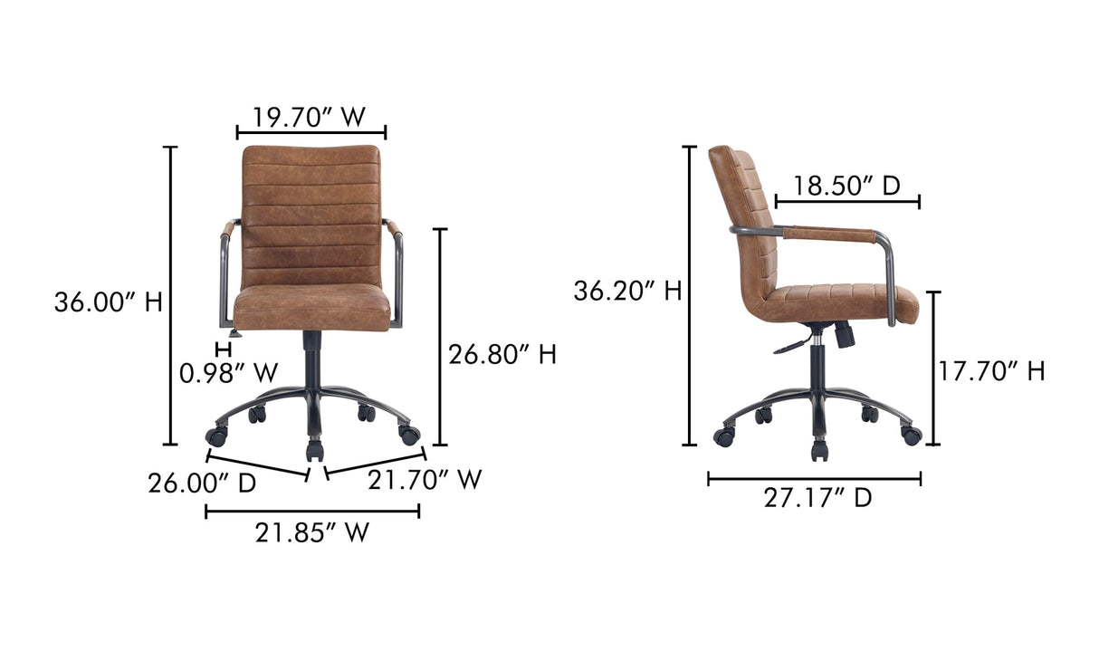 Roy Office Chair Open Road Brown Leather by Moe's Home at Eve Furniture