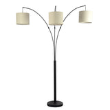 Royal 3-Arm Metal Arc Floor Lamp, Oil Rubbed Bonze with Linen Shade, 4 way Rotary Switch by Ashcroft Furniture at Eve Furniture