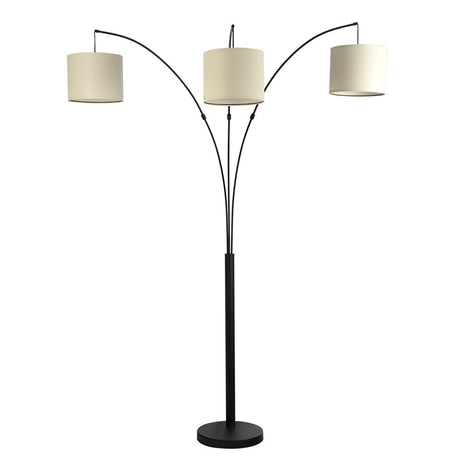 Royal 3-Arm Metal Arc Floor Lamp, Oil Rubbed Bonze with Linen Shade, 4 way Rotary Switch by Ashcroft Furniture at Eve Furniture