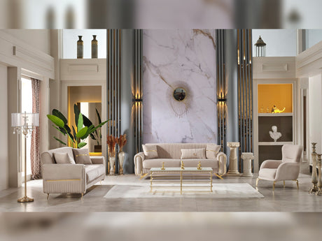 Royal 3-pieces (Sofa & Loveseat & Chair) Livingroom Set Beige by Furnia at Eve Furniture