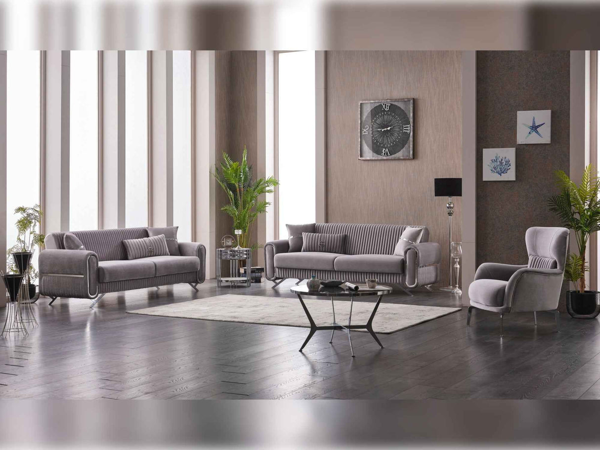 Royal 3-pieces (Sofa & Loveseat & Chair) Livingroom Set in Light Grey by Furnia at Eve Furniture