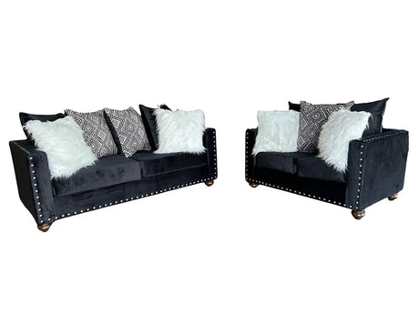 Royal Black Velvet Sofa & Loveseat by New Era Innovations at Eve Furniture