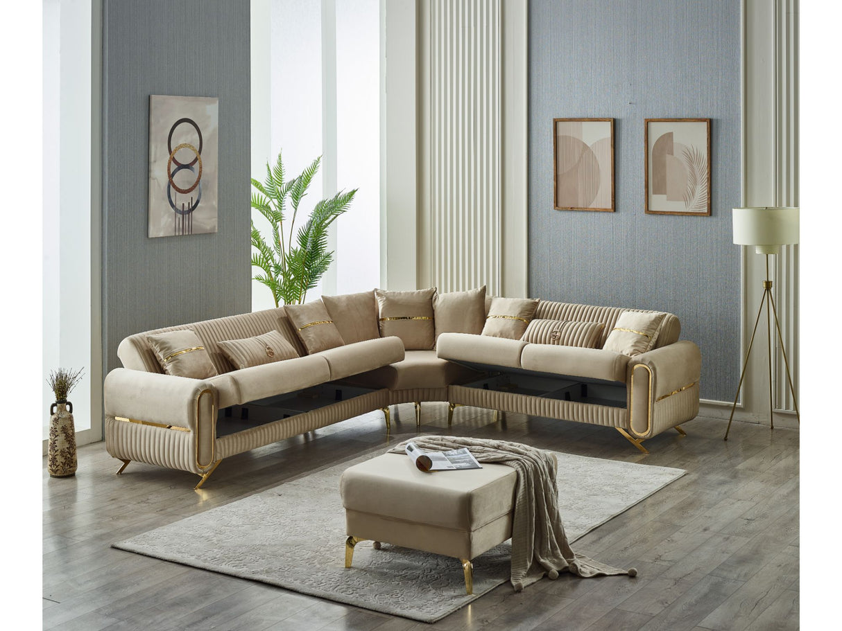 Royal Convertible Sectional Sofa Beige by Furnia at Eve Furniture