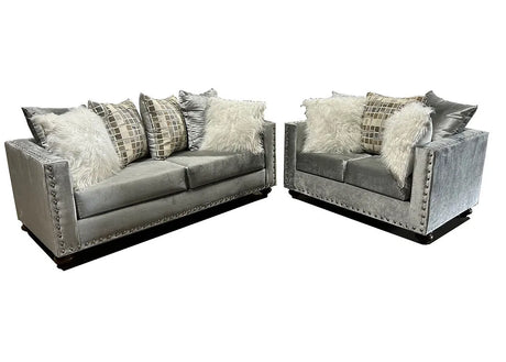 Royal Silver Velvet Sofa & Loveseat by New Era Innovations at Eve Furniture
