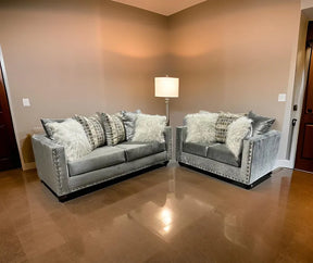 Royal Silver Velvet Sofa & Loveseat by New Era Innovations at Eve Furniture