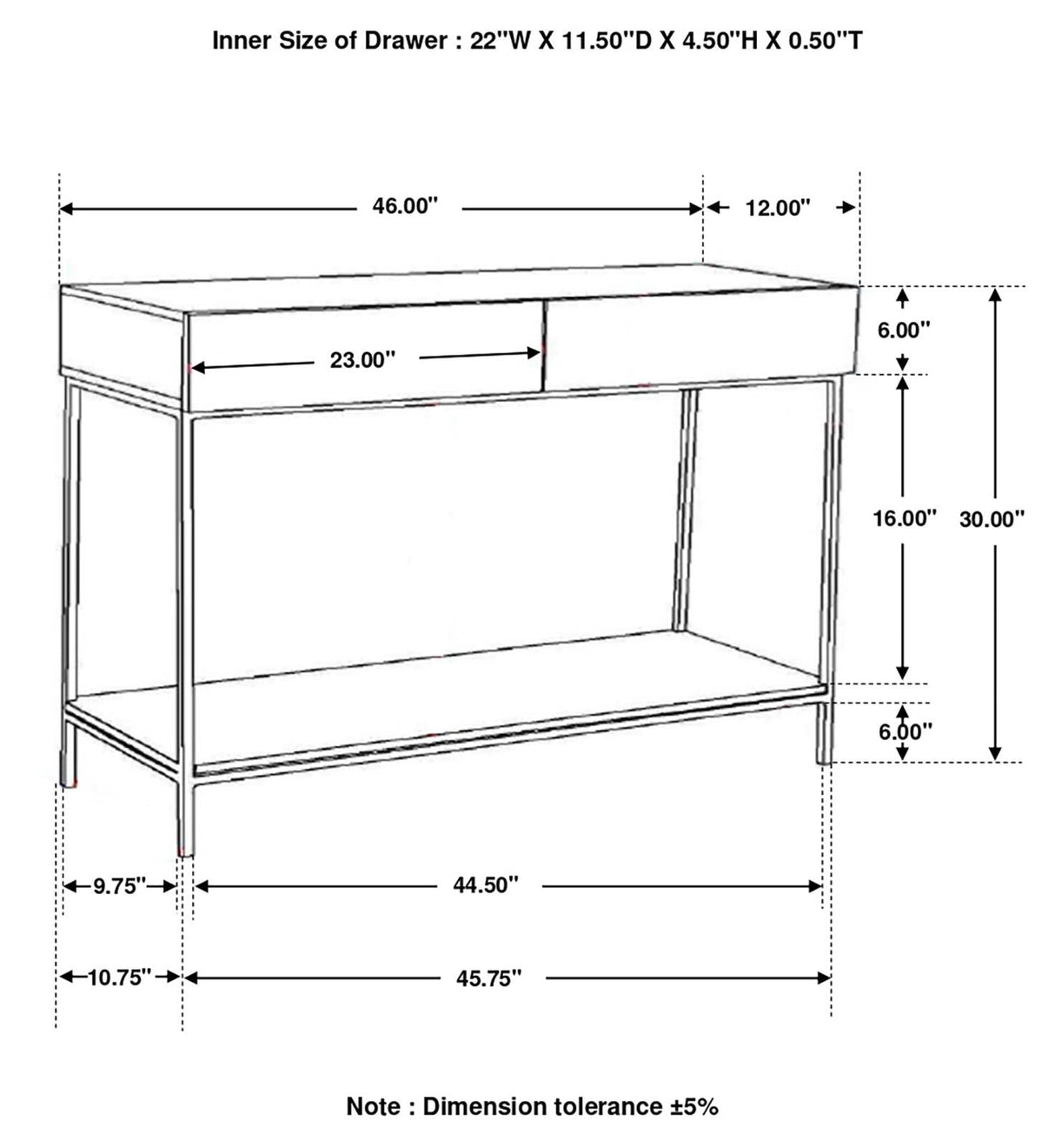 Rubeus White Washed 2-Drawer Console Table with Open Shelf