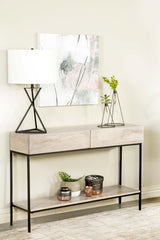 Rubeus White Washed 2-Drawer Console Table with Open Shelf