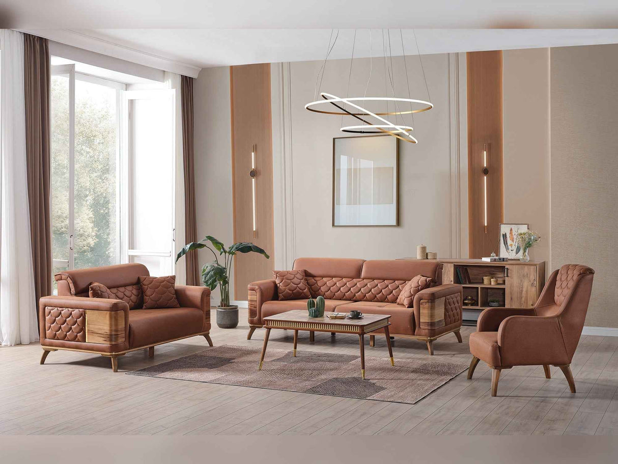 Ruby 3-pieces (Sofa & Loveseat & Chair) Livingroom Set in Brick