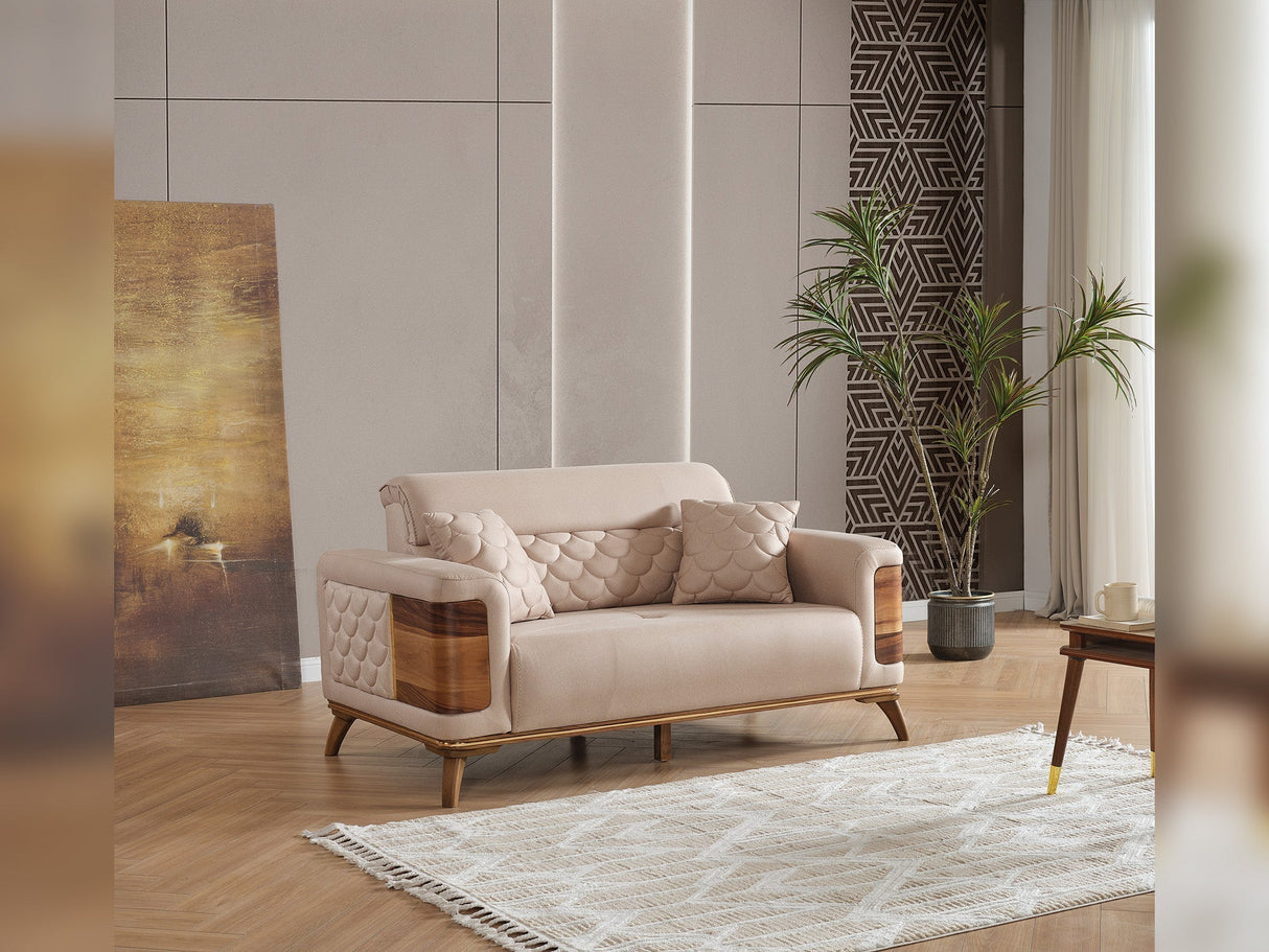 Ruby Beige Convertible Loveseat by Furnia at Eve Furniture