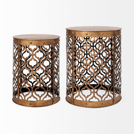 Rudebekia (Set of 2) Gold Round Metal Accent Tables by Mercana at Eve Furniture
