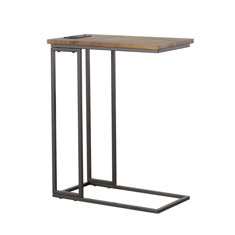 Rudy Snack Table with Power Outlet Gunmetal/Antique Brown