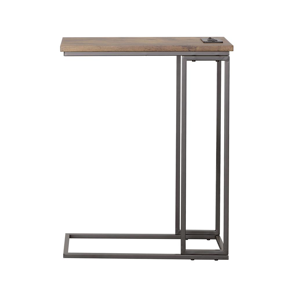 Rudy Snack Table with Power Outlet Gunmetal/Antique Brown