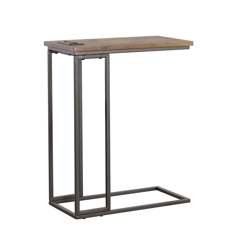 Rudy Snack Table with Power Outlet Gunmetal/Antique Brown