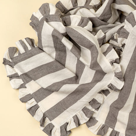 Ruffle Thick Stripe Table Runner, Grey, Set of 2 by Mercana at Eve Furniture