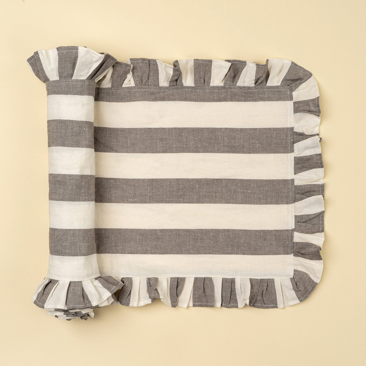 Ruffle Thick Stripe Table Runner, Grey, Set of 2 by Mercana at Eve Furniture