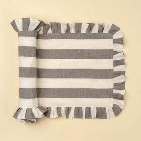 Ruffle Thick Stripe Table Runner, Grey, Set of 2 by Mercana at Eve Furniture