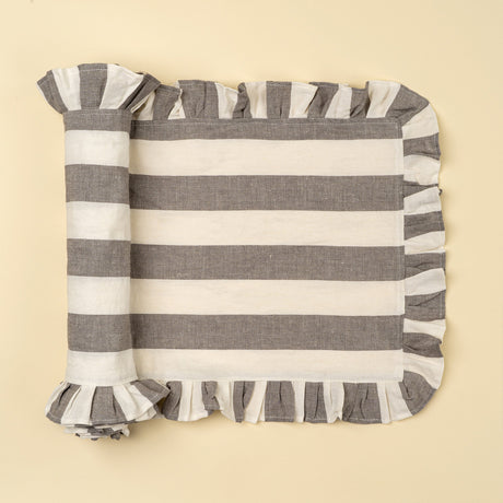Ruffle Thick Stripe Table Runner, Grey, Set of 2 by Mercana at Eve Furniture