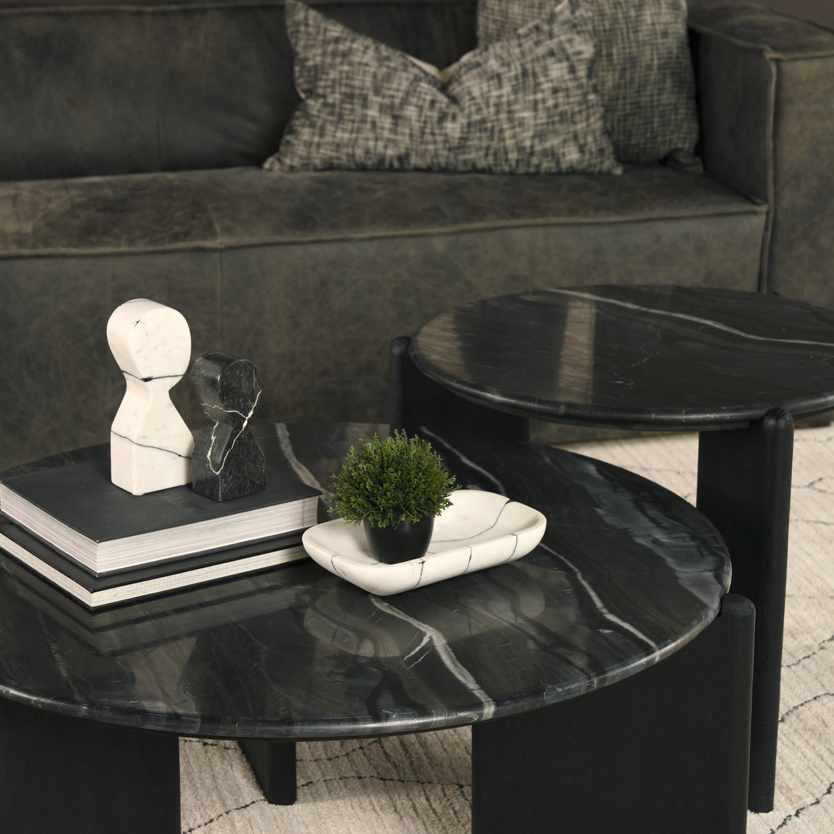 Rumer Black Wood w/ Black Marble Coffee Table by Mercana at Eve Furniture