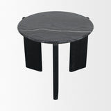 Rumer Black Wood w/ Black Marble Side Table by Mercana at Eve Furniture