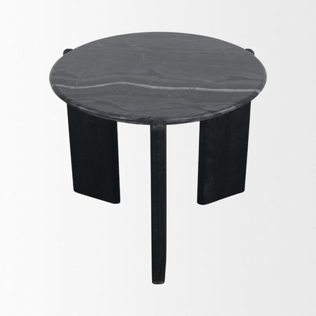 Rumer Black Wood w/ Black Marble Side Table by Mercana at Eve Furniture