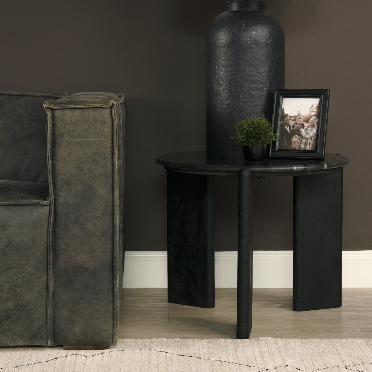 Rumer Black Wood w/ Black Marble Side Table by Mercana at Eve Furniture
