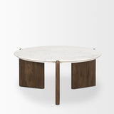 Rumer Dark Brown Wood w/ White Marble Coffee Table by Mercana at Eve Furniture