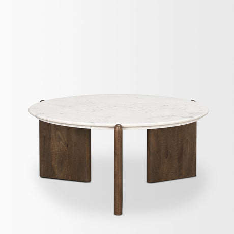 Rumer Dark Brown Wood w/ White Marble Coffee Table by Mercana at Eve Furniture