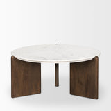 Rumer Dark Brown Wood w/ White Marble Coffee Table by Mercana at Eve Furniture